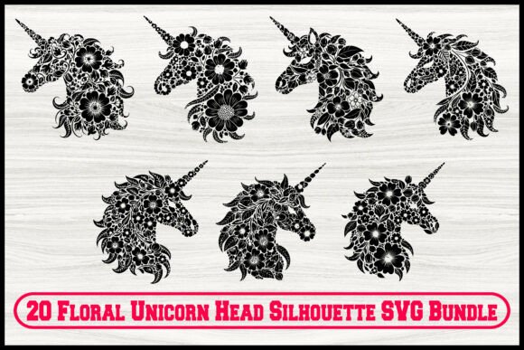 20 Floral Unicorn Silhouette Bundle – Graphics & Illustrations for Magical Digital Products