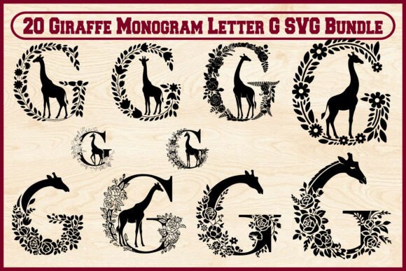 20 Giraffe Monogram Letter G SVG Bundle: Elegant Graphics for Craft & Illustration Projects