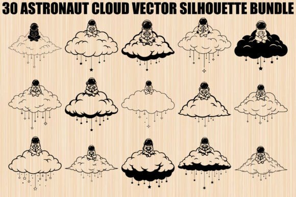 Astronaut Cloud Silhouette Bundle: Graphics Meets Cosmic Creativity in Illustrations