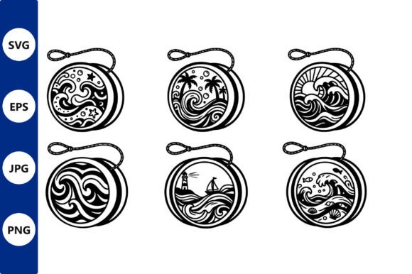 Circular Wave Designs Set: Nautical-Inspired Graphics for Coastal Branding