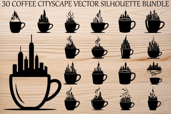 Coffee Cityscape Silhouette Bundle: Urban Flair for Embroidery Projects
