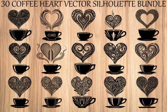 Coffee Heart Silhouette Graphics: Cozy Illustrations for Crafters & Etsy Sellers