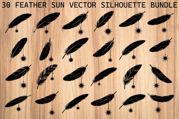 Feather Sun Silhouette Bundle: Elegant Graphics for Local Branding and Packaging