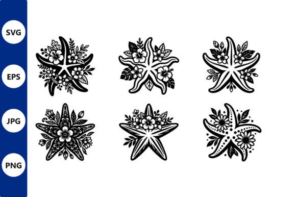 Floral Starfish Vector Set Designs: Elegant Graphics for Branding & Marketing