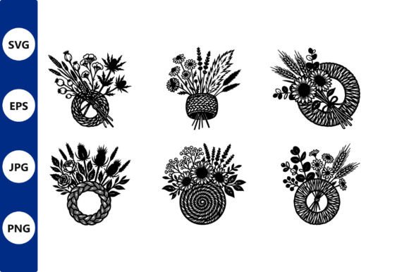 Floral Wreath Bouquet Line Art: Elegant Graphics for Editorial and Web Design