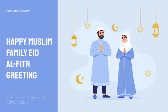 Happy Muslim Family Eid Al-Fitr Greeting – A Versatile Graphic for Seasonal Branding