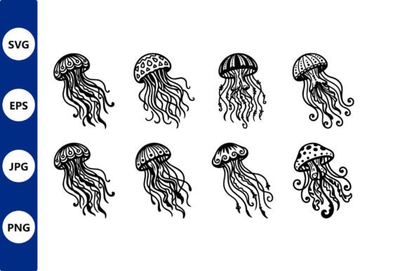 Jellyfish Line Art Collage Graphics for Digital Sellers & Illustration-Based Merch