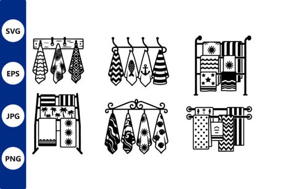 Line Art Towels on Racks Vector Offers Clean, Versatile Graphics for Commercial Design Projects