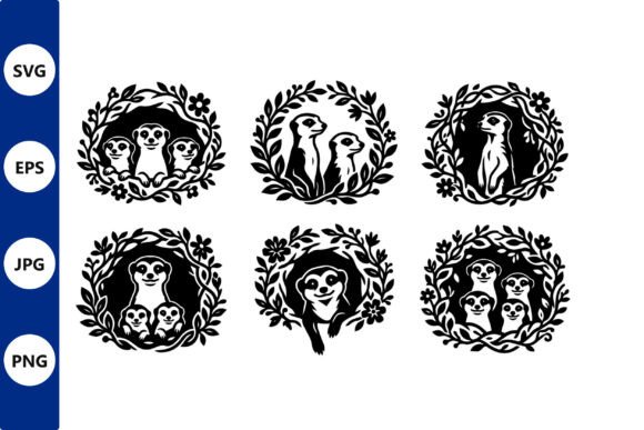 Meerkat Family Wreath Vector: Playful Wildlife Illustrations for Blog Graphics & Editorial Design