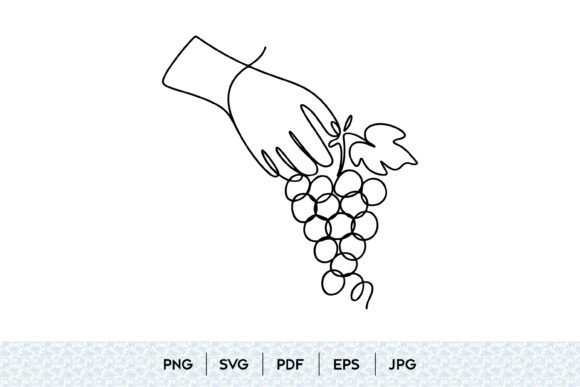 Minimalist Hand Holding Grapes Line Art for Branding Graphics & Illustrations