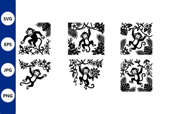 Monkey Silhouettes Jungle Vector Art Set – Playful Graphics for Illustrations & Digital Products