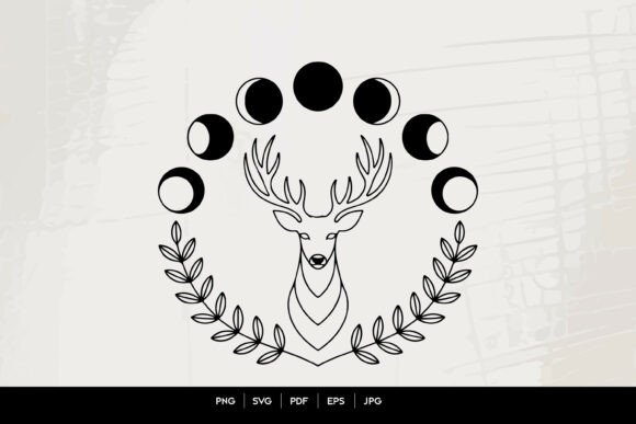 Moon Phase Deer Line Art SVG for Business Branding & Packaging Design