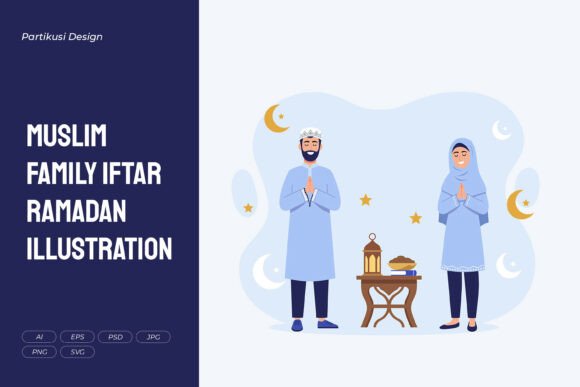 Muslim Family Iftar Ramadan Illustration: Elegant Graphics for Cultural Design Projects