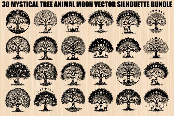 Mystical Tree Animal Moon Graphics for Brand Illustrations
