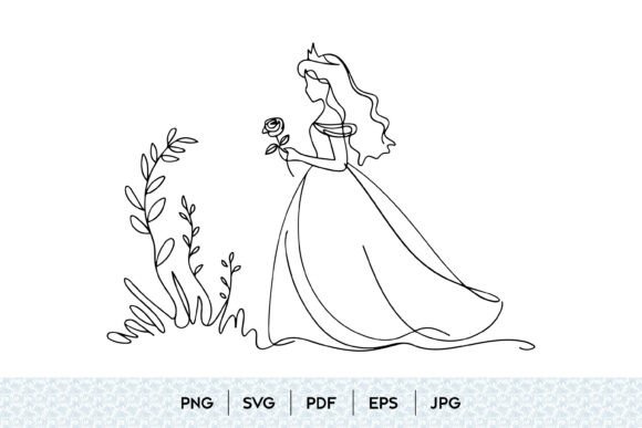 Princess with Rose One Line Art – A Versatile Graphic for Branding & Marketing