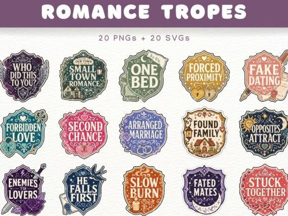 Review: Romance Tropes Badge Clipart for Crafters & Etsy Sellers