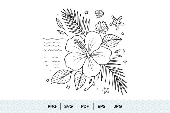 Tropical Hibiscus Line Art – Graphics & Illustrations for Digital Sellers